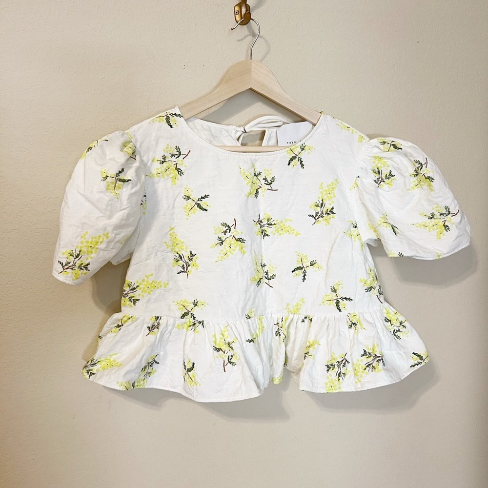 Naya Rea White Floral Peplum Cropped Blouse